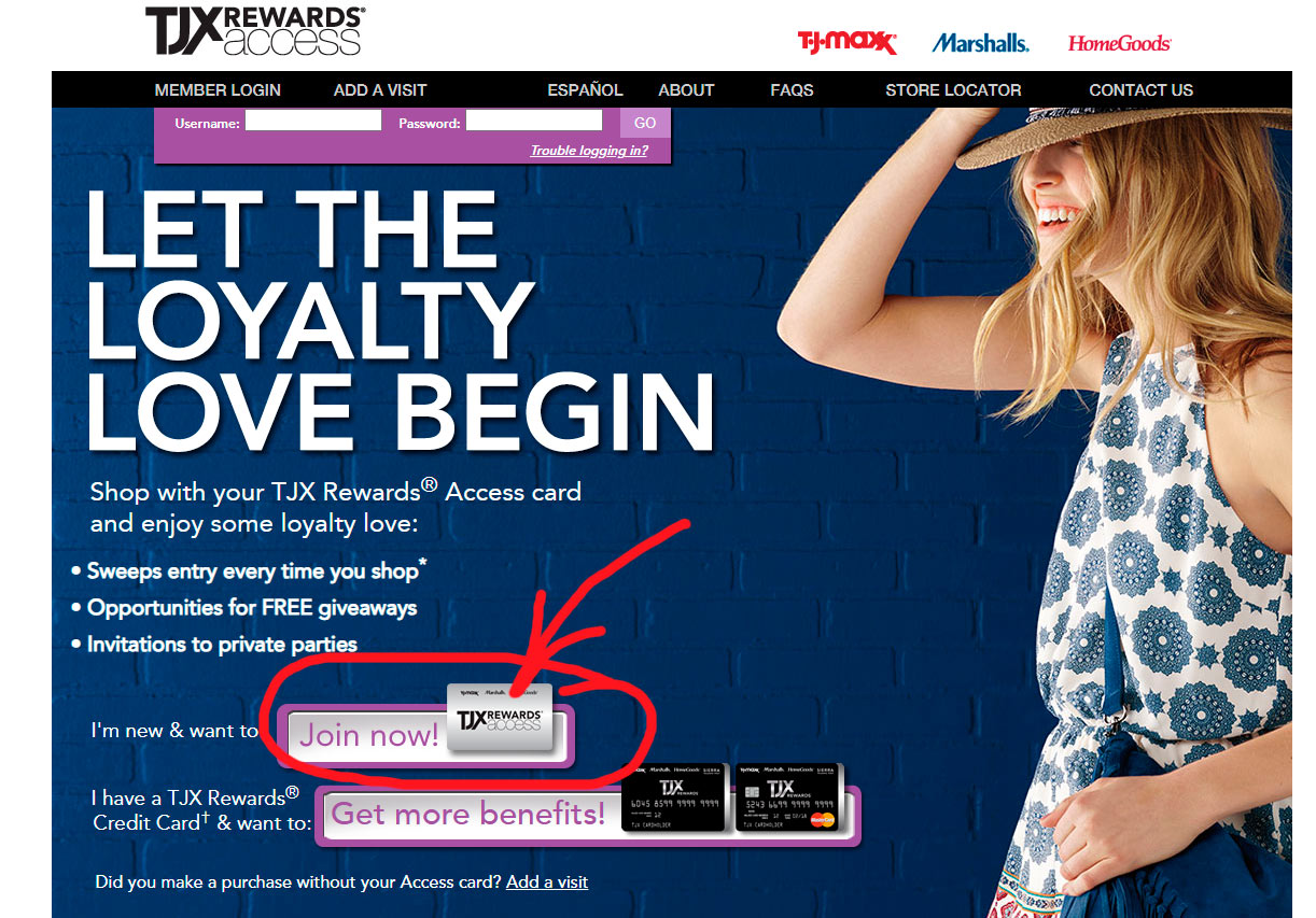To register your TJX Rewards card account online