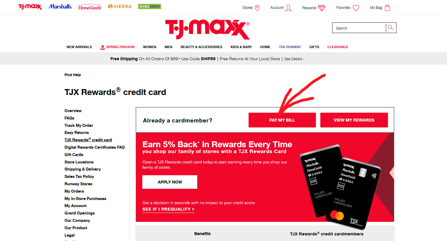 www.tjmaxxrewards.com Pay Bill button